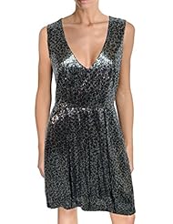 V-neck Metallic/Polyester/Spandex Sequined Mesh Pleated Cocktail Bubble Dress Leopard Print Sleeveless Evening Dress/Jumpsuit 