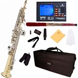 Mendini MSS-LN Gold Lacquered w/ Nickel Keys B Flat Soprano Saxophone w/ Case, Accessories & Free Chromatic Tuner with Metronome + 1 Yr Warranty