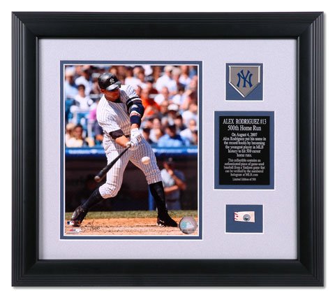 Alex Rodriguez New York Yankees - 500th HR - Framed 8x10 Photograph with Game Used Baseball Piece and Descriptive Plate