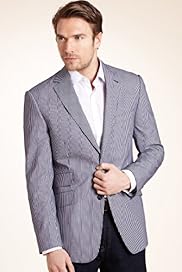 Luxury Sartorial Cotton Rich 2 Button Striped Jacket