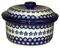 Teresa Beach Polish Pottery 5-Cup Covered Dish, Floral Peacock pattern