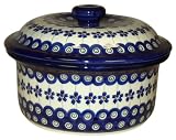 Teresa Beach Polish Pottery 5-Cup Covered Dish, Floral Peacock pattern