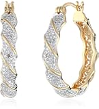 18k Yellow Gold-Plated Two-Tone Diamond Accent Twisted Hoop Earrings