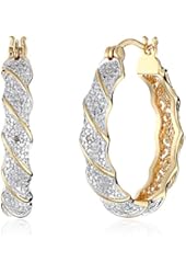 18k Yellow Gold-Plated Two-Tone Diamond Accent Twisted Hoop Earrings