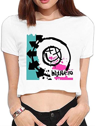 SAIMEI Women's Blink-182 Self-Titled Short Sleeve Crop Top Shirt White