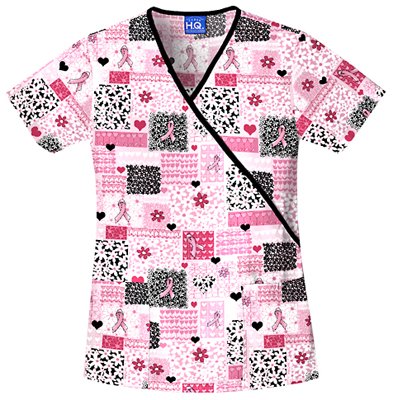 Scrub HQ Women's Cotton Mock Wrap Print Scrub Top