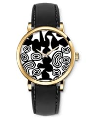 SPRAWL Aanalog Fashion Series Gold Ladies Watches of Genuine Black Leather Strap,Unique Wrist Watch for Women Girls Designed with Black irregular shapes