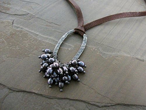 Long silver cluster necklace with freshwater cultured pearls