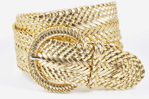 Women's Fashion Web Woven Braid Faux Leather Metallic Wide Belt 23 Colors