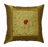 Delightful Home Decor Rajrang Golden Embroidery Work Yellow Color Silk Cushion Cover Throw Pillow Cover Comforter Set India (Size 16 X 16) (5 Pcs)