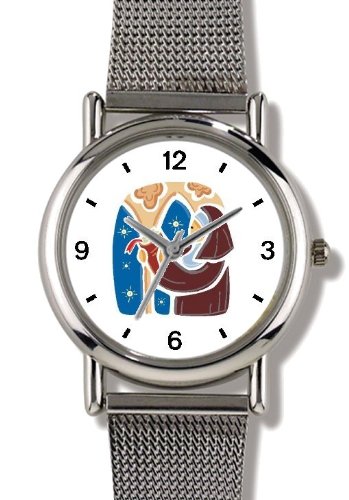 Nun in Prayer Christian Theme - WATCHBUDDY® ELITE Chrome-Plated Metal Alloy Watch with Metal Mesh Strap-Size-Large ( Men's Size or Jumbo Women's Size )
