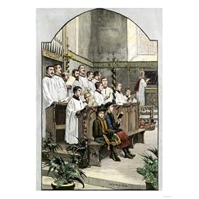 Choir Singing a Christmas Hymn in an Anglican Church, 1880s Giclee Poster Print