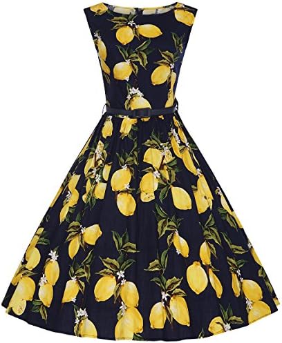 DAROJ Women's 1950s Vintage Floral Sleeveless Picnic Bridesmaid Cocktail Dress L Navy Blue