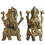 Hindu God and Goddess Ganesha Lakshmi Handmade Brass Statue from India 2.5 x 1.5 x 1.5 inches
