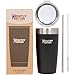 Healthy Human Stainless Steel Tumbler with Straw & Lid | Splash Proof Insulated Travel Cup | Eco-Friendly Coffee Tumblers | Water Cups with Straws Cleaner and Splash Proof Lids (20oz, Pure Black)