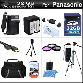 32GB Accessory Kit For Panasonic HC-X900M, HC-X900, HC-X800 Camcorder Includes 32GB High Speed SD Memory Card + Replacement (1500Mah) VW-VBN130 Battery + Ac/Dc Charger + Case + Tripod + 3PC Filter Kit (UV-CPL-FLD) + Mini HDMI Cable + USB Card Reader +More