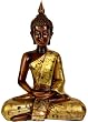 Elegant Beautiful Fine Quality Buddhist Art - 16" Large Sitting Golden Thai Buddha Statue Figure w/ Antiqued Robe