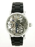 Rougois Mechanique Silver tone Skeleton watch black rubber bracelet strap