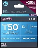 Arrow 509 Genuine T50 9/16-Inch Staples, 1,250-Pack