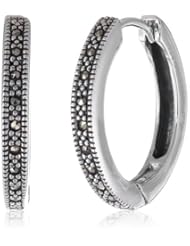 Sterling Silver Marcasite Hinged Click-In Hoop Earrings