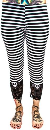 Jessica Louise Skull Capri Legging M Black White Stripe