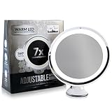 7x Magnifying Lighted Makeup Mirror. Warm LED Tap Light Bathroom Vanity Mirror. Wireless & Compact Travel Mirror