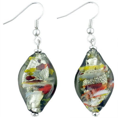 Pugster Silver Foil Twist Leaf Murano Glass Earrings