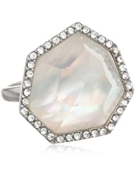 Sterling Silver Clear Crystal and Rhodium Plated Mother-Of-Pearl Ring, Size 7