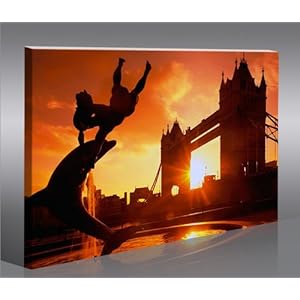 Tableau du Tower Bridge de Londres 100 x 65 - Tableau sur Toile avec Cadre en Bois