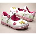 KIDS , Mädchen Ballerina, Klett am Spann, Blumenapplikation, Decksohle Leder, cremeweiss-rosa