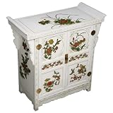 EXP Handmade Asian Furniture - 31" White Pagoda Style Storage Cabinet / Buffet W Four Seasons Motif