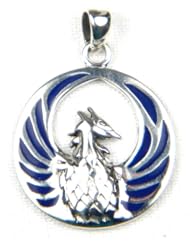 Sterling Silver Phoenix Charm Pendant with Azure Blue Inlay Winged Firebird