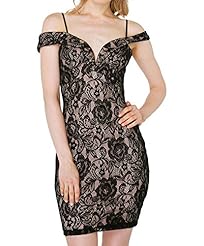 Sexy Polyester/Spandex Lace Illusion Cocktail Short Off the Shoulder Summer Bandage Dress/Club Dress/Mini Dress 
