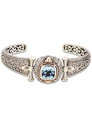 Athena Jewelry Sterling Silver and 14k Gold Sky Blue Topaz Filigree Tapered Bangle Bracelet