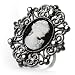 Large Filigree Crystal Cameo Cocktail Ring (Black Tone)