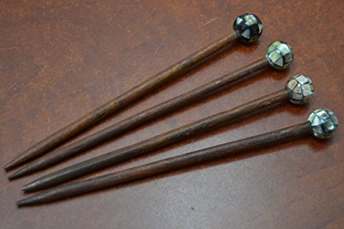 4 Pcs Assort Mother of Pearl Shell Wood Hair Stick Pin
