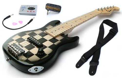 Chequered Black Childrens Guitar Package: 1/2 size Childs Electric Guitar for Kids Beginners aged 5-9, Headphone Amp, Tuner, Patch Lead, Plectrums and Guitars Strap