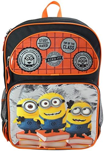 Minions School Backpack Minions Bundle of 4, Toy Flute Recorder, Glow Wand, 24 Pair Sticker Earrings