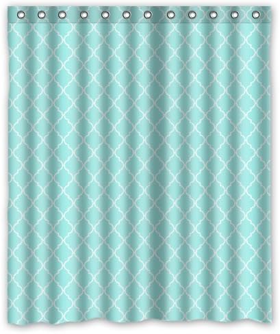 Aqua White Moroccan Trellis Bathroom Shower Curtains 60" x 72" Polyester Fabric Waterproof
