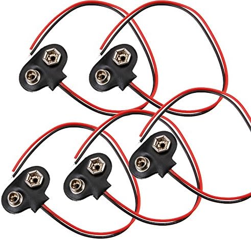 Vamery 5pcs 9V Battery Clip Connector Battery Buckle Hard Plastic Housing T-Fonts Wire Black