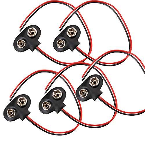 Vamery 5pcs 9V Battery Clip Connector Battery Buckle Hard Plastic Housing T-Fonts Wire Black