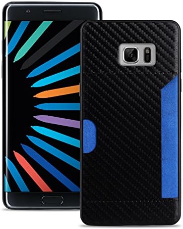 Samsung Galaxy Note 7 Case ULEEF [Hero Series] carbon fiber texture full-body protected soft shell with card wallet (Black-Blue)