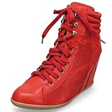 MQ23 Damen trendige Ankle Boots - Stiefeletten mit Keilabsatz MQ1289 Red Gr. 37