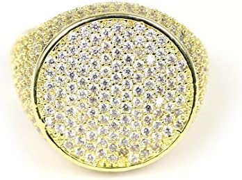 BLING-BLING Gold ICED OUT Round Men's Ring | BHR2008G (9, brass-plated-gold)