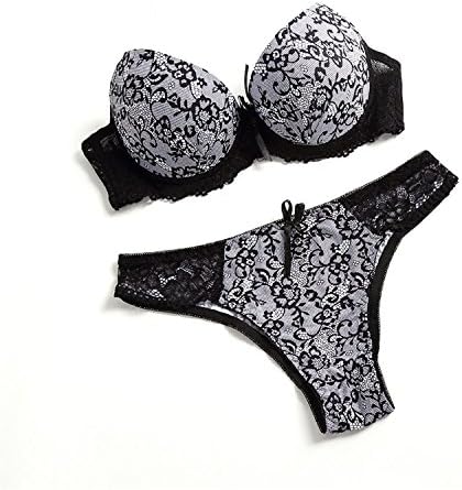 Jemmou Lingerie Women Bra Set Lace Printing Push Up Bra Brief Set Sexy 3/4 Plus Size Seamless Embroidery Underwear Panty Set White90A