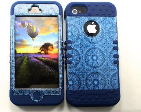 For Apple Iphone 5 Blue Circles Heavy Duty Case + Dark Blue Rubber Skin Accessories