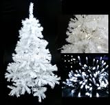WHITE ARTIFICIAL CHRISTMAS TREE 7FT / 210CM + 10 METRE 100 LED FAIRY TWINKLE LIGHTS IN COOL WHITE ** HIGH QUALITY XMAS TREE PACKAGE - IDEAL FOR CHRISTMAS DECORATIONS, XMAS LIGHTS, ETC **