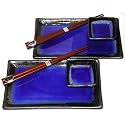 Japanese Cobalt Blue Kosui 6 Piece Sushi Plate Set for Two
