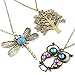 JEWELRIESHOP Lady Assorted Classic Vintage-Looking Bronze Dragonfly Floral Long Chain Pendant Necklace