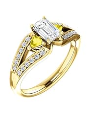 18K Yellow Gold Emerald Cut Diamond and Yellow Sapphire Ring -- LIFETIME WARRANTY
